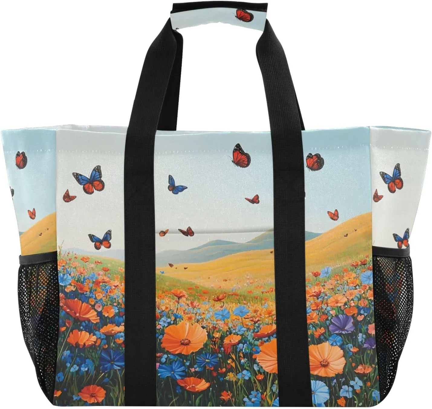Colorful Beautiful Wildflowers Large Beach Bags for Women & Men,Waterproof Sandproof Beach Tote Swim Pool Bag for Pool Gym Grocery Travel