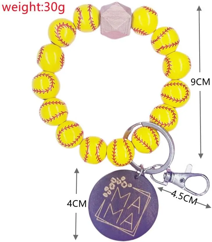 COLORFUL BLING Silicone Key Ring Baseball Softball Bracelet Beaded Wristlet Keychain House Car Keys Rings Holder