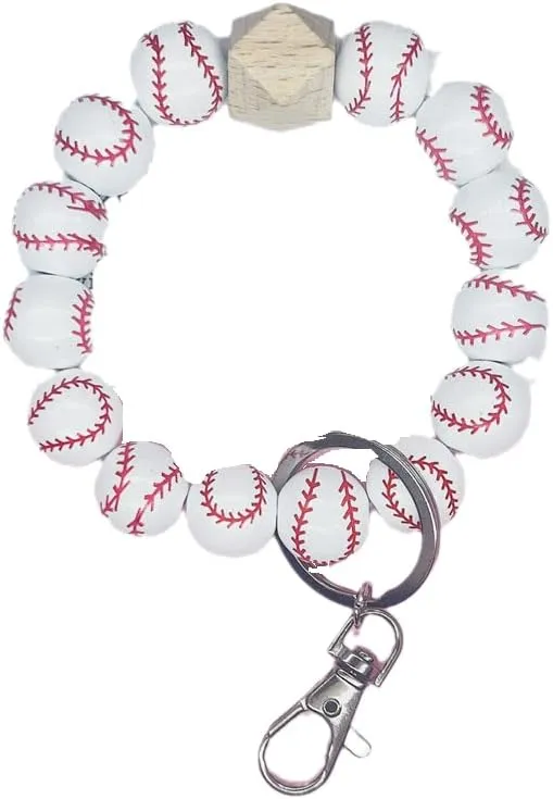 COLORFUL BLING Silicone Key Ring Baseball Softball Bracelet Beaded Wristlet Keychain House Car Keys Rings Holder