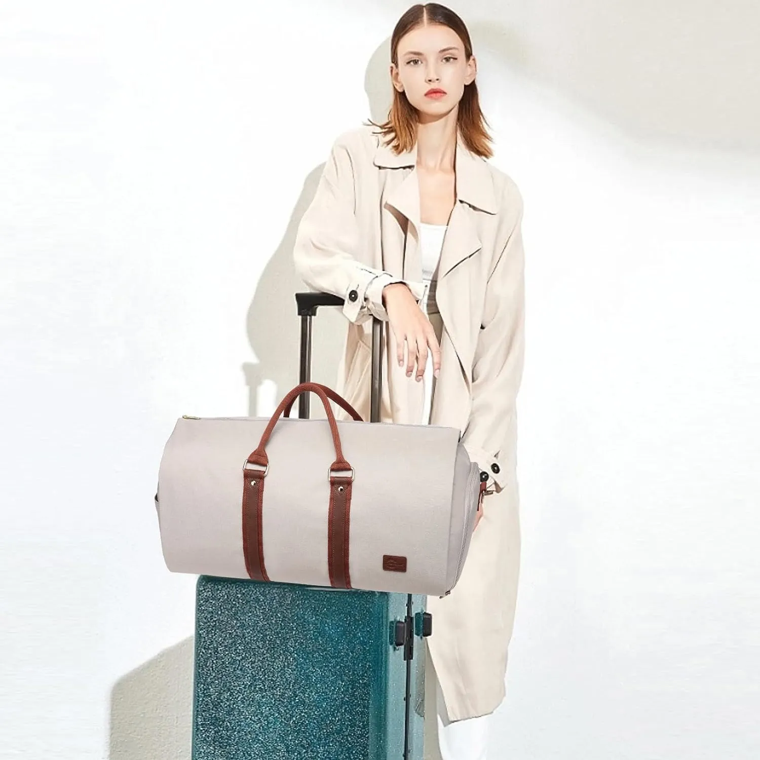Convertible Garment Bags for Travel,Carry On Garment Bag for Women Large Duffle Bag with Shoe Pouch-2 in 1 Hanging Suitcase Suit Bag for Women Travel Duffle Bags Garment Bag Gifts Beige