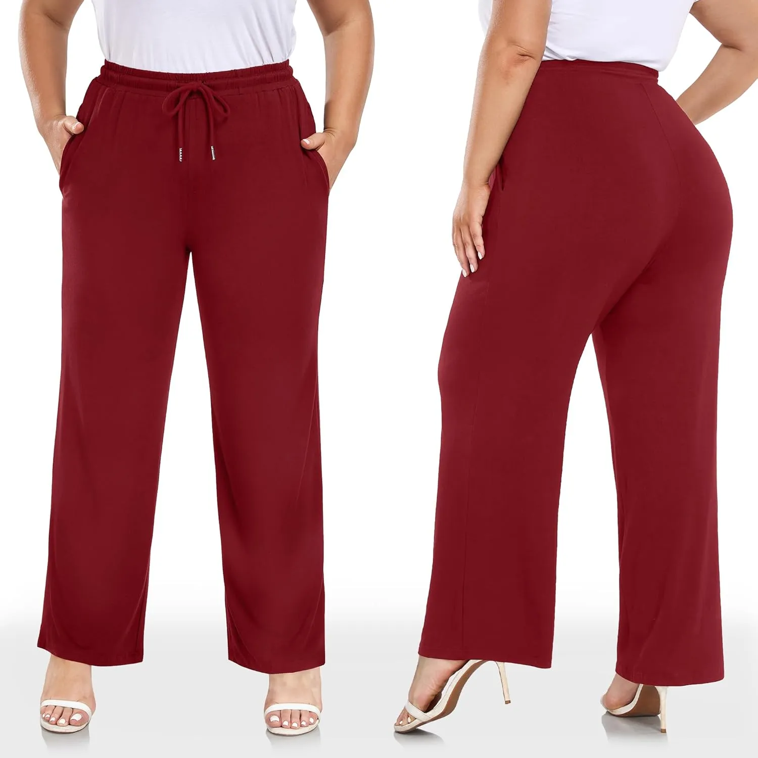 COOTRY Women's Plus Size Wide Leg Yoga Pants Drawstring Stretchy Loose Comfy Palazzo Casual Lounge Pants with Pockets