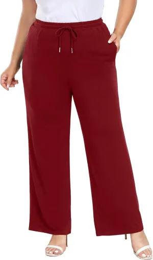 COOTRY Women's Plus Size Wide Leg Yoga Pants Drawstring Stretchy Loose Comfy Palazzo Casual Lounge Pants with Pockets