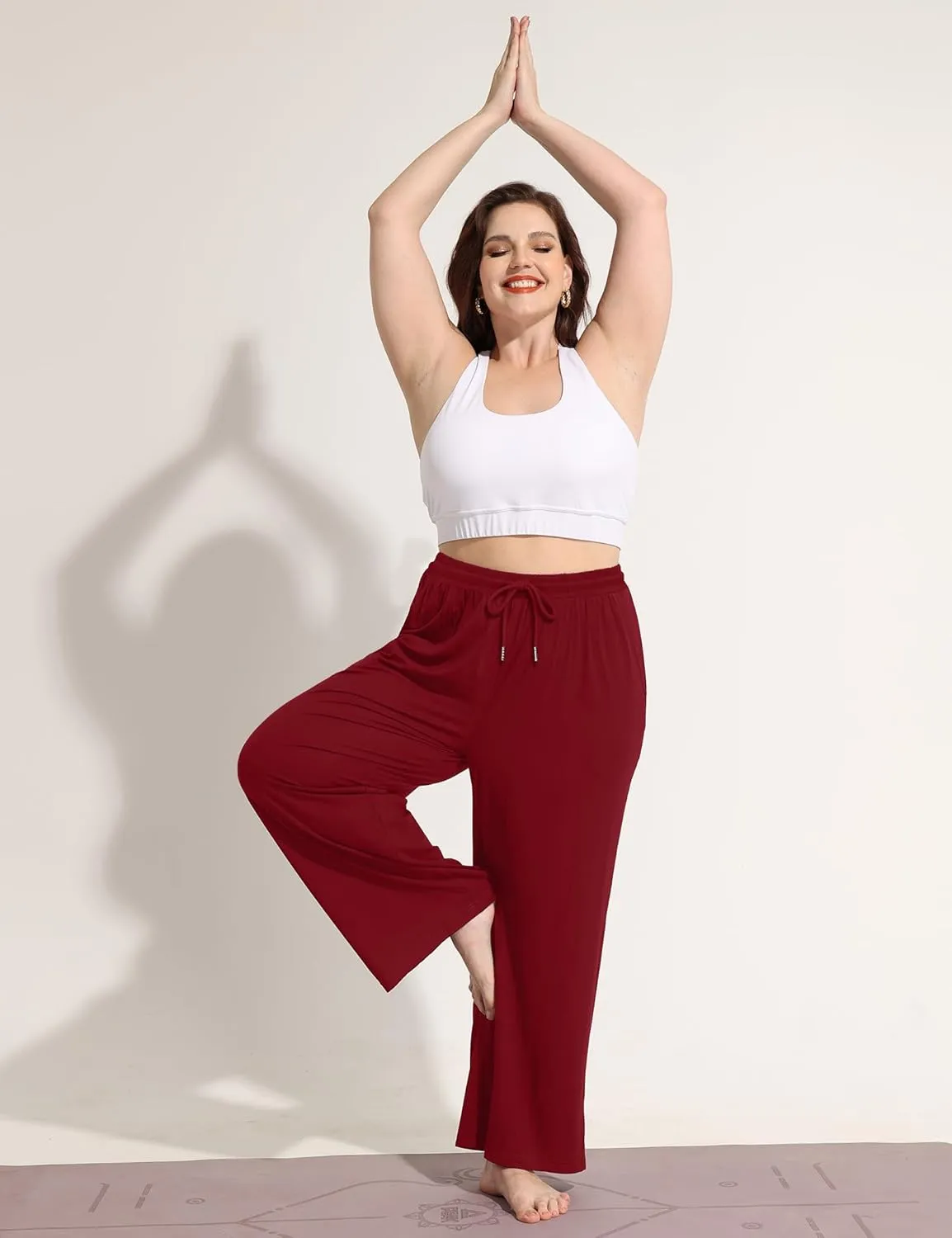 COOTRY Women's Plus Size Wide Leg Yoga Pants Drawstring Stretchy Loose Comfy Palazzo Casual Lounge Pants with Pockets