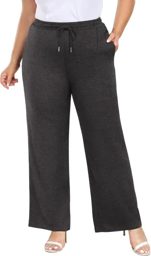 COOTRY Women's Plus Size Wide Leg Yoga Pants Drawstring Stretchy Loose Comfy Palazzo Casual Lounge Pants with Pockets