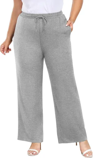 COOTRY Women's Plus Size Wide Leg Yoga Pants Drawstring Stretchy Loose Comfy Palazzo Casual Lounge Pants with Pockets