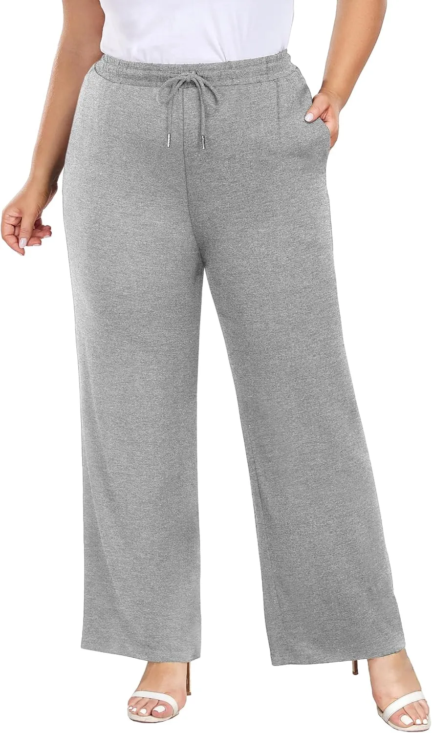 COOTRY Women's Plus Size Wide Leg Yoga Pants Drawstring Stretchy Loose Comfy Palazzo Casual Lounge Pants with Pockets