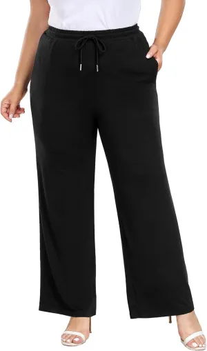 COOTRY Women's Plus Size Wide Leg Yoga Pants Drawstring Stretchy Loose Comfy Palazzo Casual Lounge Pants with Pockets