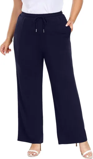 COOTRY Women's Plus Size Wide Leg Yoga Pants Drawstring Stretchy Loose Comfy Palazzo Casual Lounge Pants with Pockets