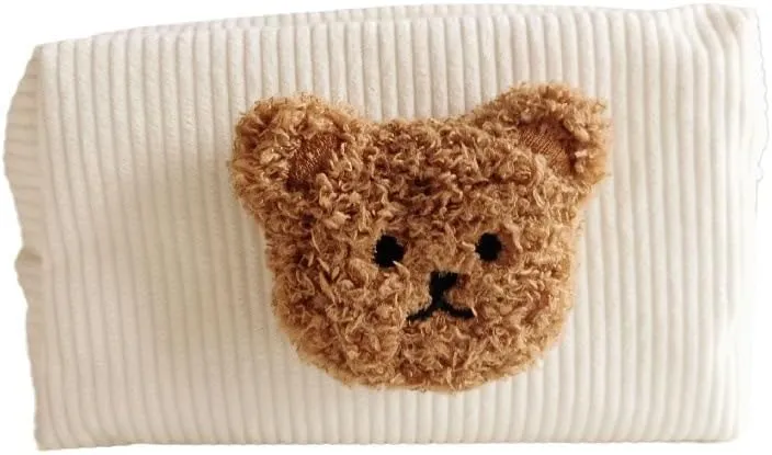 Corduroy Bear Cosmetic Bags Fuzzy Cute Travel Cosmetics Portable Storage Bag Makeup Bag (brown)