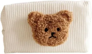 Corduroy Bear Cosmetic Bags Fuzzy Cute Travel Cosmetics Portable Storage Bag Makeup Bag (brown)