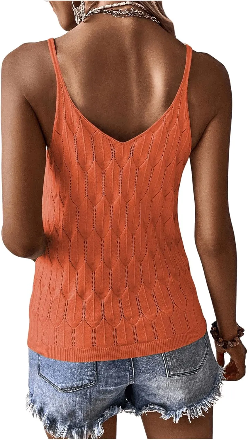 COZYEASE Women's Knit Cami Tops Spaghetti Strap Pointelle Sweater Vest Bodycon Sleeveless Casual Summer Tank Tops