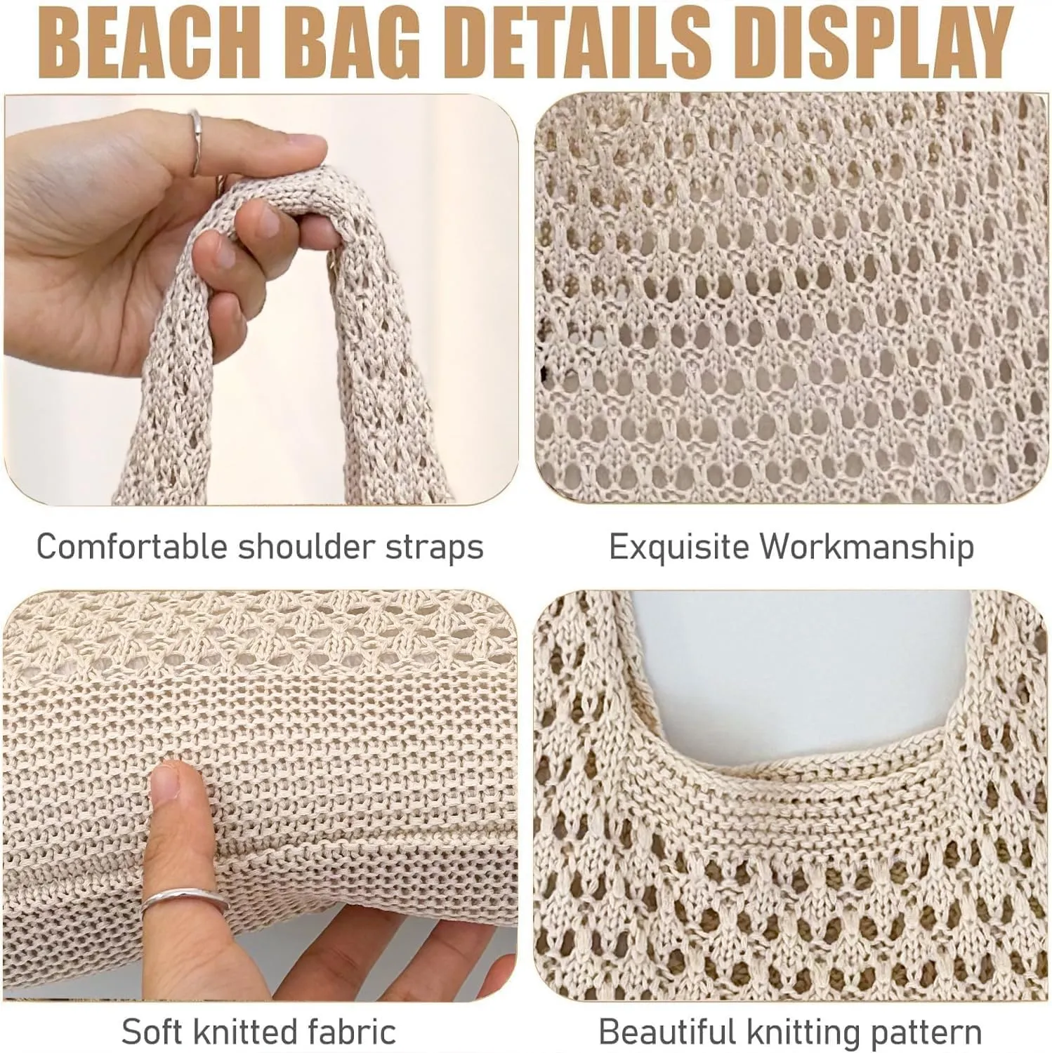 Crochet Bags for Women - Summer Beach Tote, Aesthetic Hippie Knit Bag