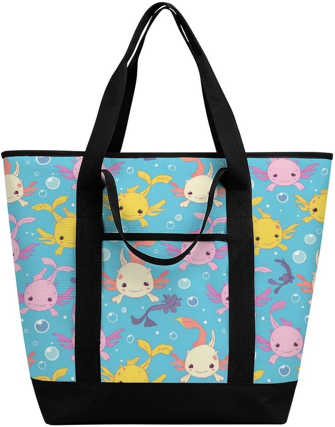Cute Axolotl Pattern Shopping Bags Insulated Lunch Bag Shoulder Grocery Bags for Work Travel Beach