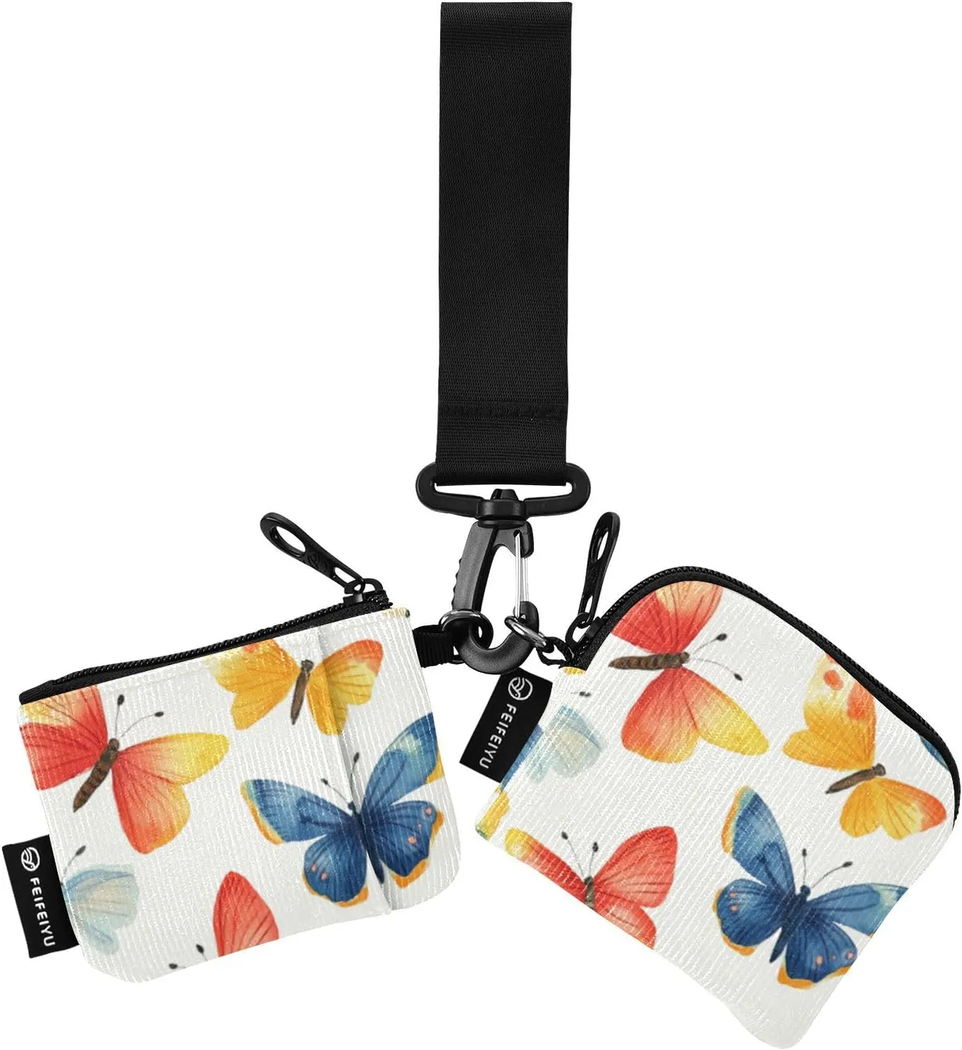Cute Butterflies Western Style Women's Coin Wallet Card Holder Minimalist Zipper Wristlet Wallet with Keychain for Men Women 2 Packs