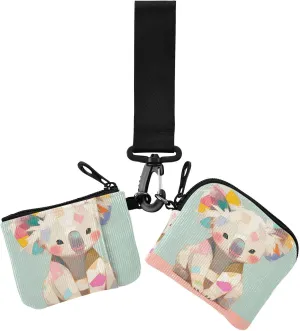 Cute Cartoon Rustic Colorful Koala Dual Wristlet Wallets for Women Small Detachable Zipper Wristlet Wallet with Keychain for Ladies 2 Packs
