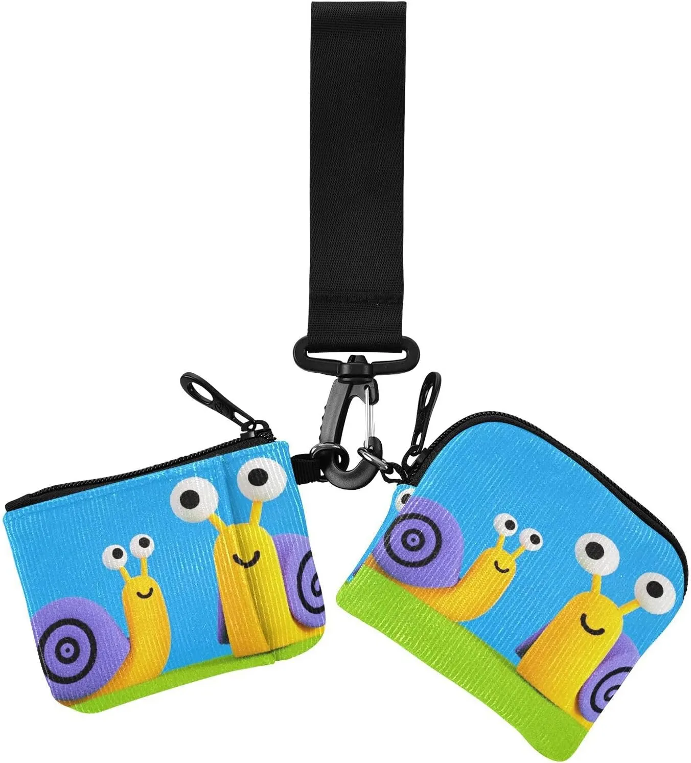 Cute Cartoon Snail Colorful Women's Coin Wallet Card Holder Thin Flat Zipper Wristlet Wallet with Wristlet Strap for Work Travel 2 Packs