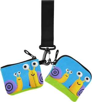 Cute Cartoon Snail Colorful Women's Coin Wallet Card Holder Thin Flat Zipper Wristlet Wallet with Wristlet Strap for Work Travel 2 Packs