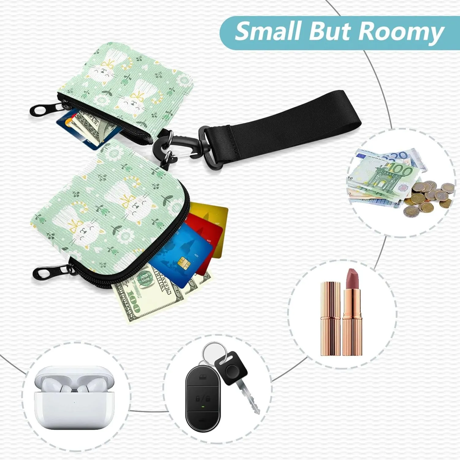 Cute Cats Dual Wristlet Wallets for Women Slim Detachable Women Credit Card Case Coin Purse with Zipper Pocket for Work Travel 2 Packs