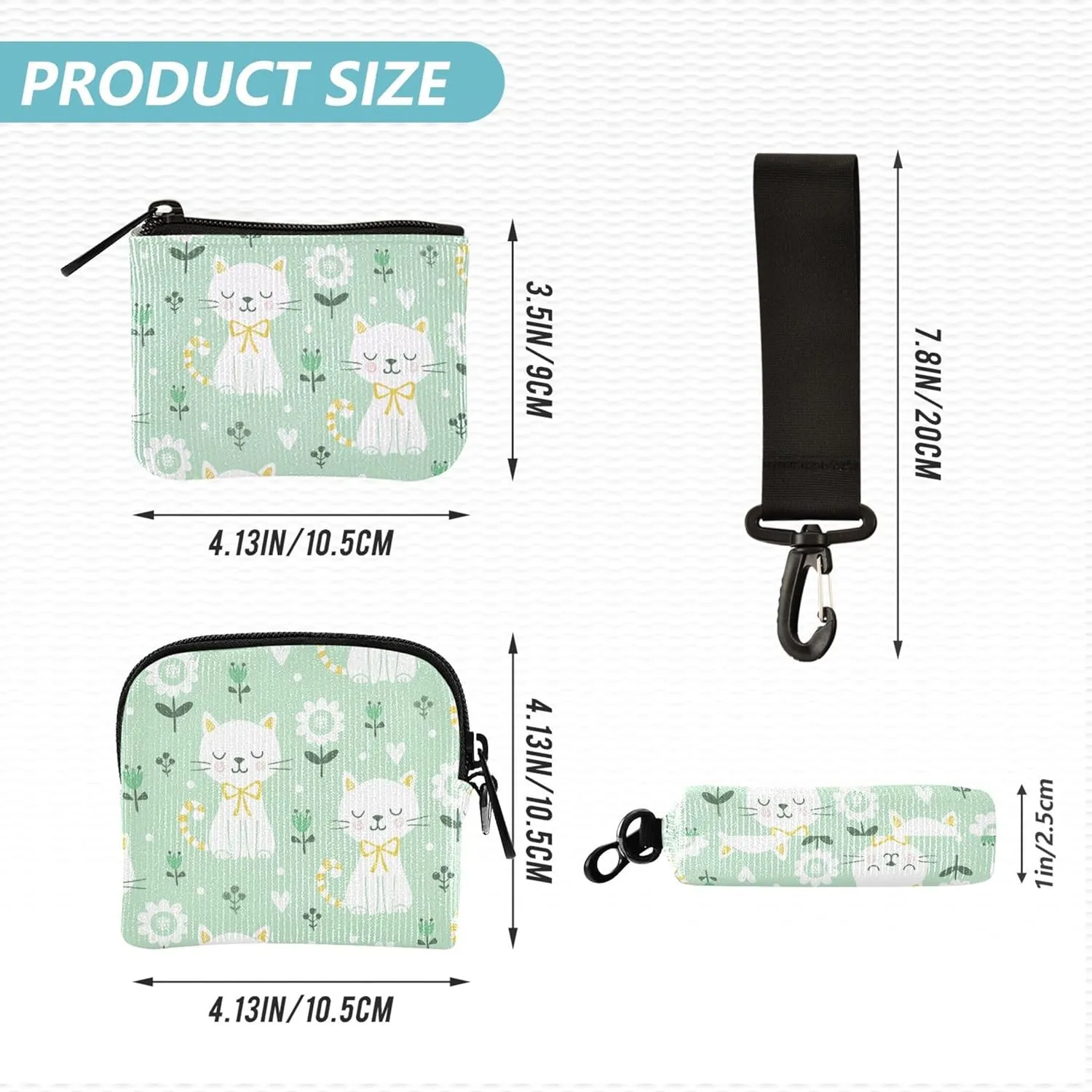 Cute Cats Dual Wristlet Wallets for Women Slim Detachable Women Credit Card Case Coin Purse with Zipper Pocket for Work Travel 2 Packs