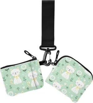 Cute Cats Dual Wristlet Wallets for Women Slim Detachable Women Credit Card Case Coin Purse with Zipper Pocket for Work Travel 2 Packs