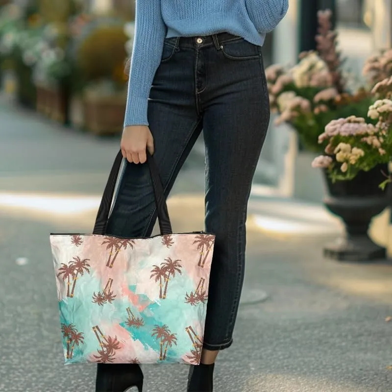 Cute Corgi Dog Women Tote Bag, Halloween Gothic Skull Butterfly Paper Handbag, Watercolor Cocount Tree Commute Bag