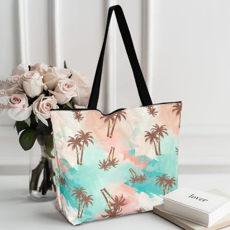 Cute Corgi Dog Women Tote Bag, Halloween Gothic Skull Butterfly Paper Handbag, Watercolor Cocount Tree Commute Bag
