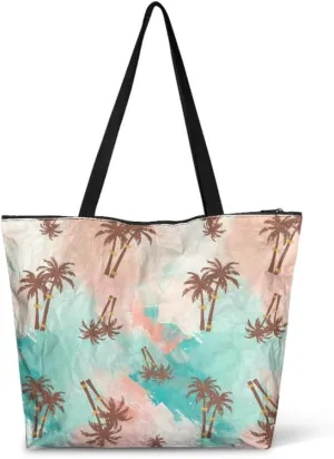 Cute Corgi Dog Women Tote Bag, Halloween Gothic Skull Butterfly Paper Handbag, Watercolor Cocount Tree Commute Bag