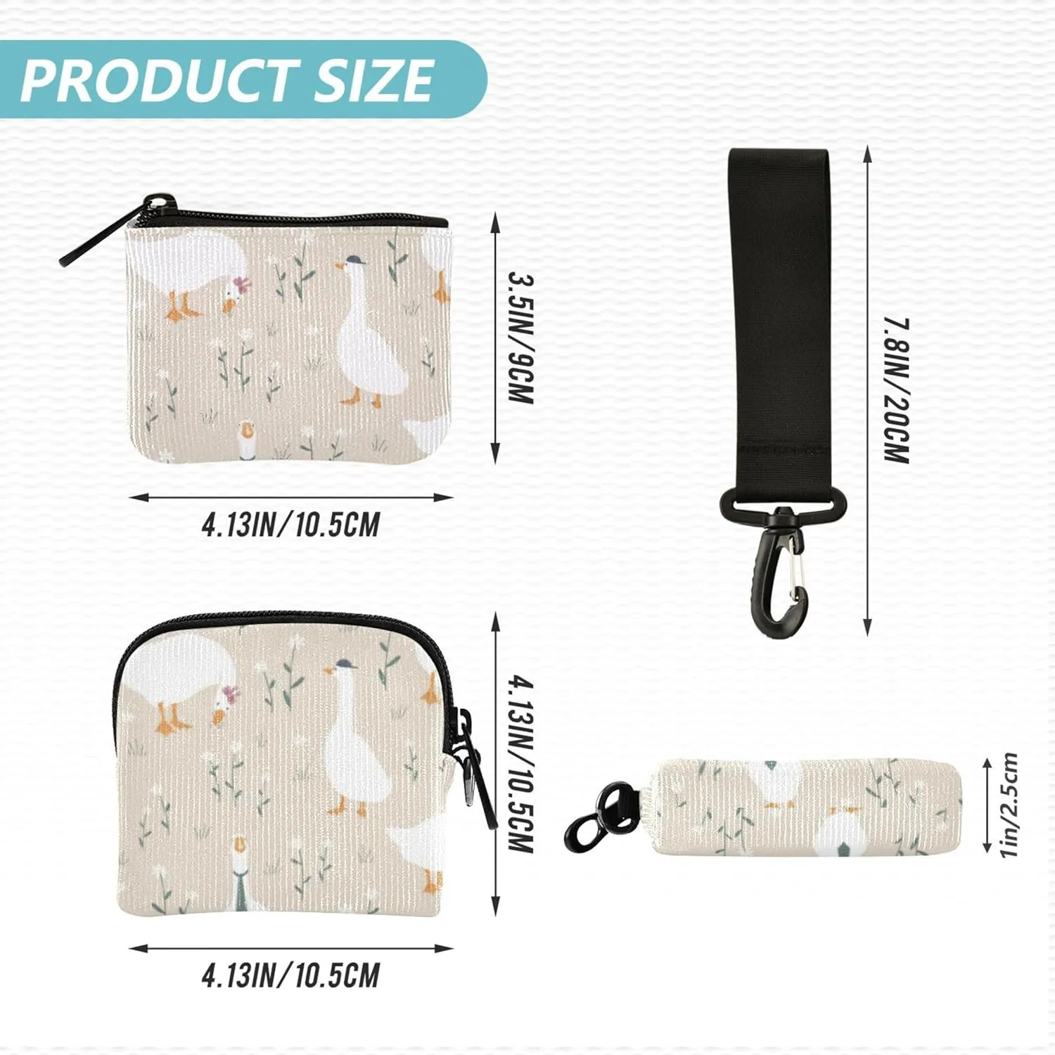 Cute Geese Women's Coin Wallet Card Holder Slim Portable Money Organizers with Zipper Pocket for Men Women 2 Packs