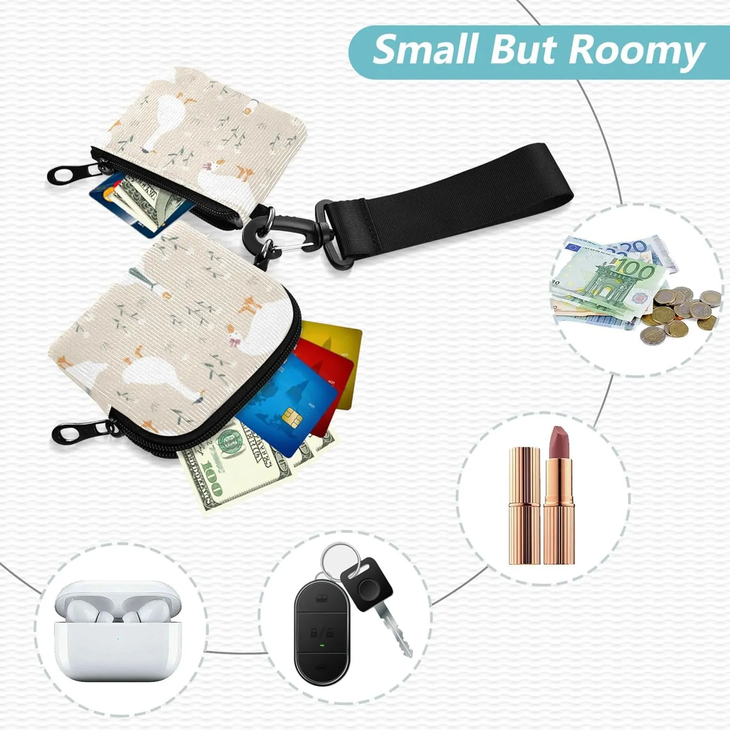 Cute Geese Women's Coin Wallet Card Holder Slim Portable Money Organizers with Zipper Pocket for Men Women 2 Packs
