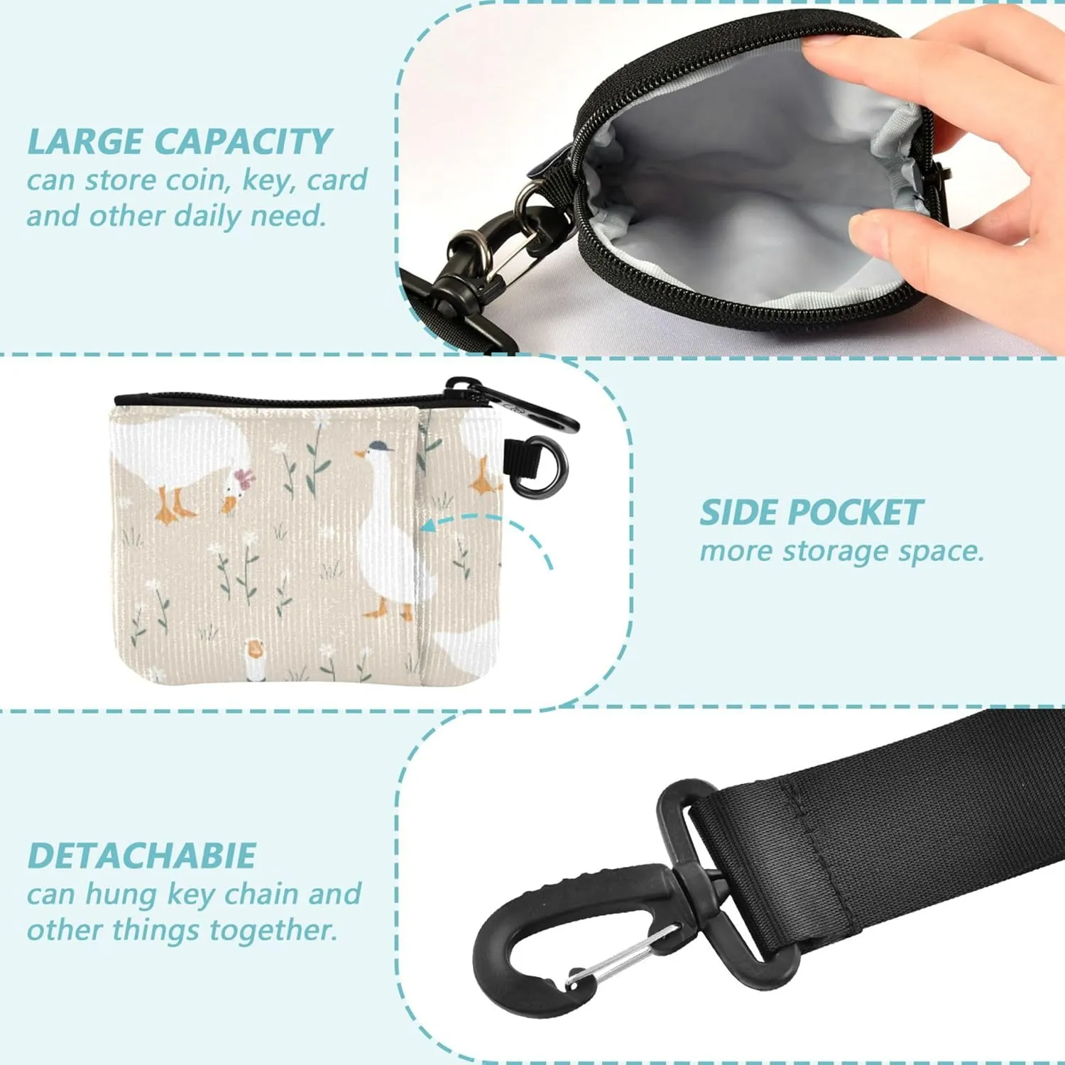 Cute Geese Women's Coin Wallet Card Holder Slim Portable Money Organizers with Zipper Pocket for Men Women 2 Packs