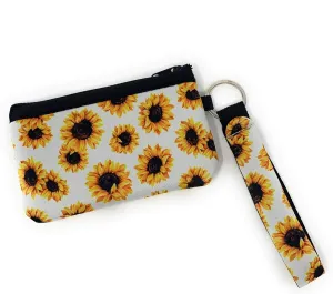 Daisy Lane Sunflower Credit Card Holder for Women, Zipper Wristlet Pouch Neoprene