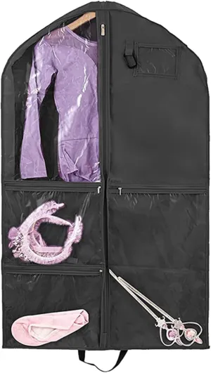 Dance Costume Garment Bag 39.4inch Dustproof Dance Bag with Garment Rack 6 Pockets Competition Portable Bags for Dancers Home Travel Black Costume