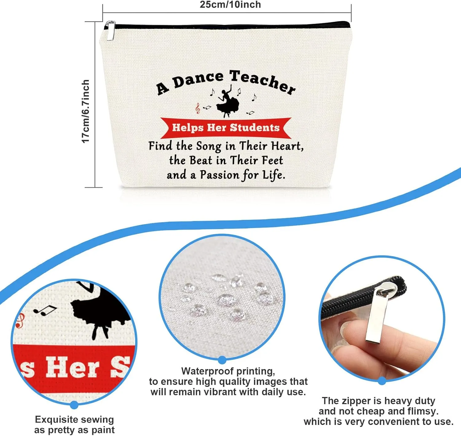 Dance Teacher Appreciation Gift for Women Makeup Bag Dancer Cosmetic Bags Dancer Gifts Dance Team Coach Gift Thanksgiving Christmas Birthday Gifts for Dance Teachers Thank You Gifts Travel Pouch