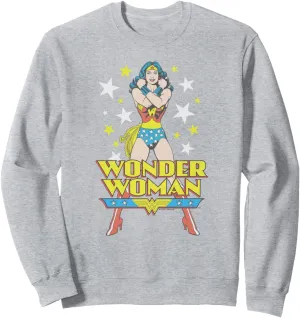DC Comics Unisex-Adults Grey Small Classic Wonder Woman Cartoon Superhero Sweatshirt