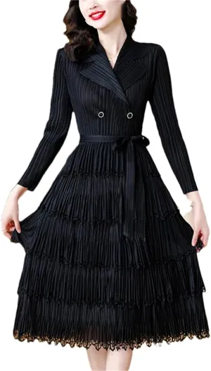 Dndrdhfb Women's Slim Fit Pleated Dress, Mid-Length Elastic Waist Slimming Long Skirt