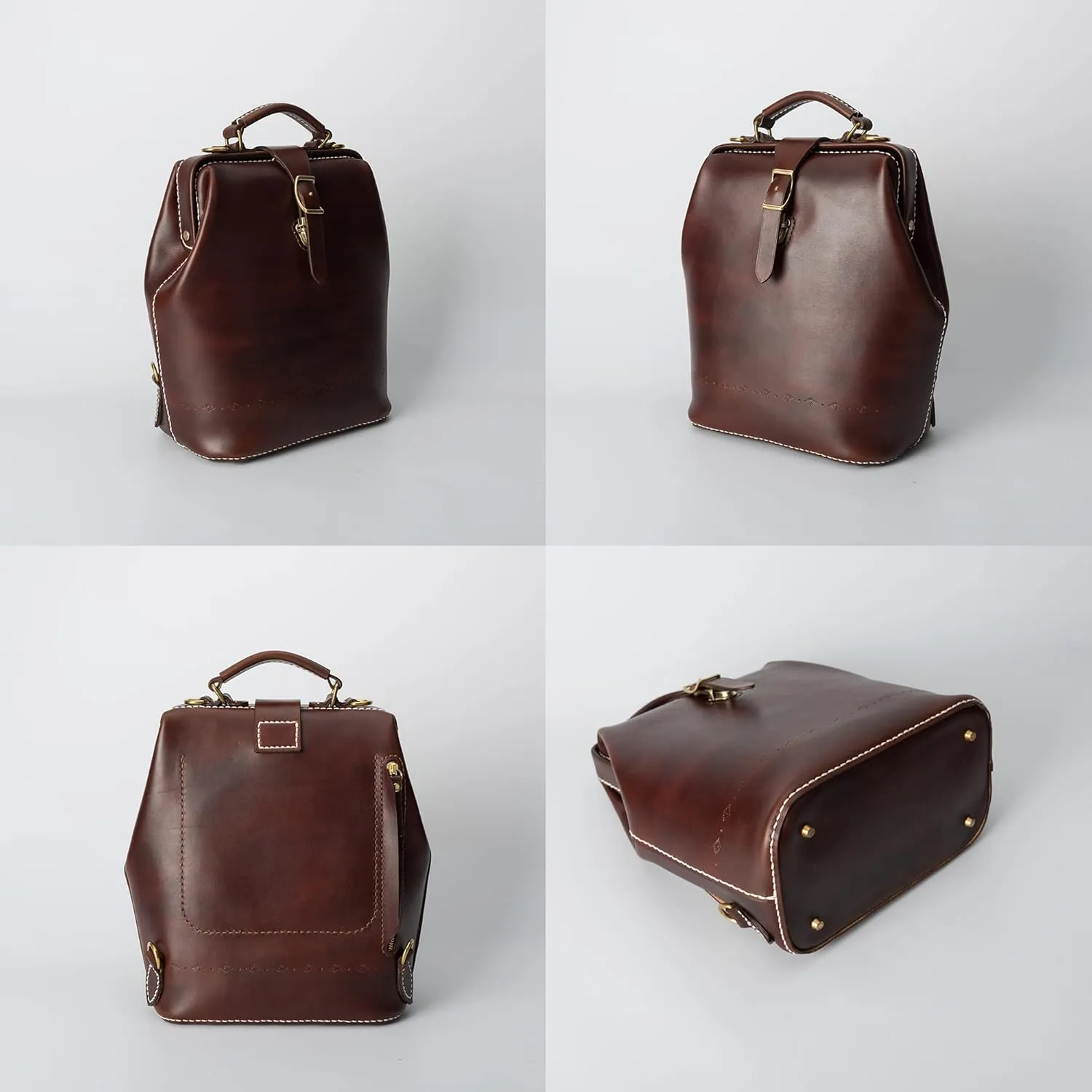 Doctor Bag-Leather Backpack,Hand Stitching Leather Backpack Women, Leather Backpack Men, Large Backpack, Rucksack (chocolate)