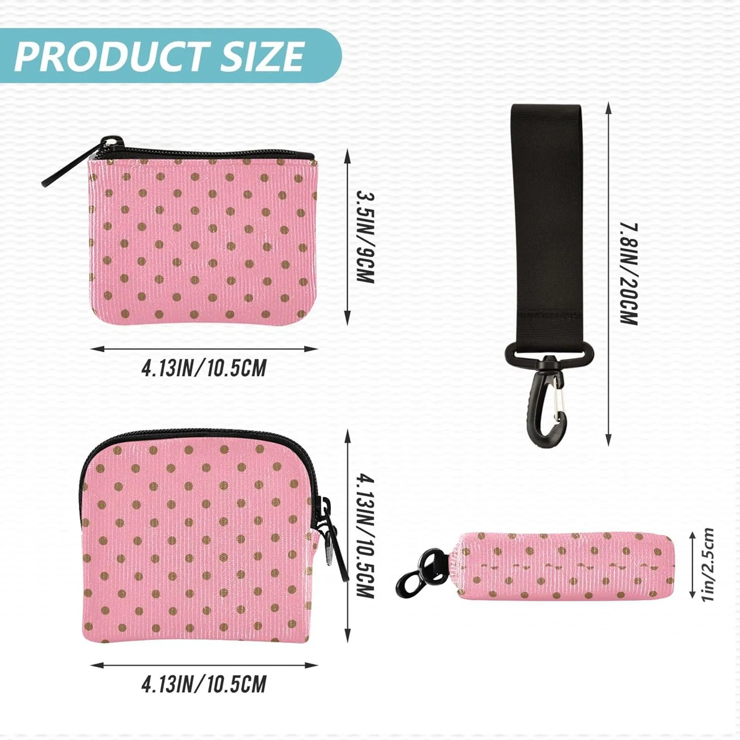 Dots Pink Women's Coin Purses Card Cases Thin Flat Change Purse Key Holder with Zipper Coin Pocket for Men Women 2 Pcs