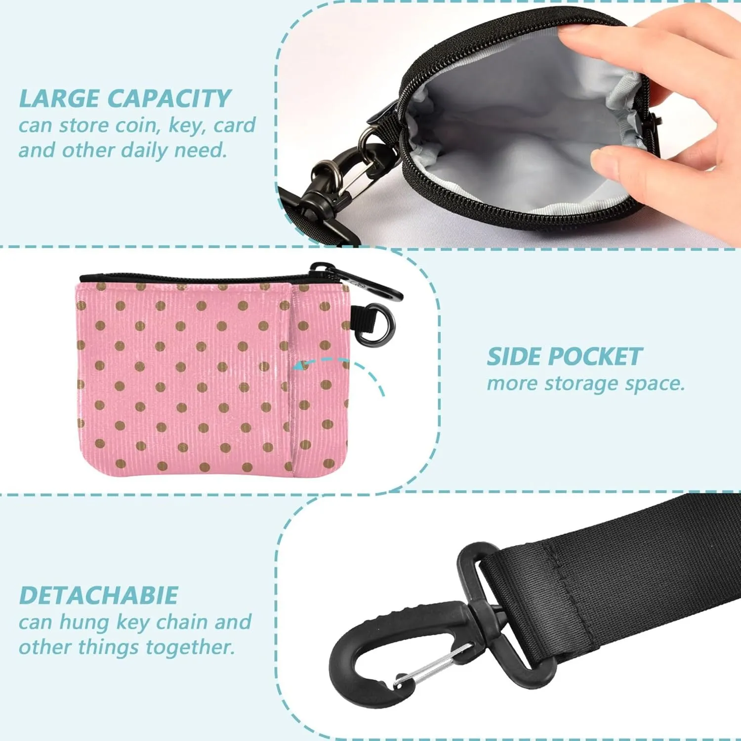 Dots Pink Women's Coin Purses Card Cases Thin Flat Change Purse Key Holder with Zipper Coin Pocket for Men Women 2 Pcs