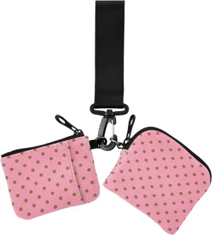 Dots Pink Women's Coin Purses Card Cases Thin Flat Change Purse Key Holder with Zipper Coin Pocket for Men Women 2 Pcs
