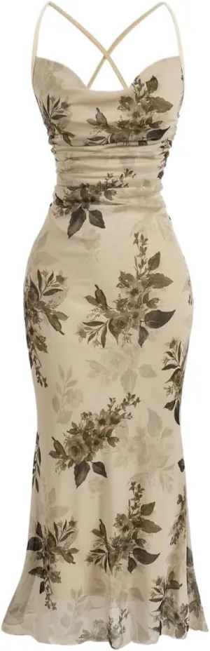 Dresses for Women 2024 Sleeveless Women's Floral Print Collar Waist Ruffle Pleated Dress Fashion Mini Short Dress