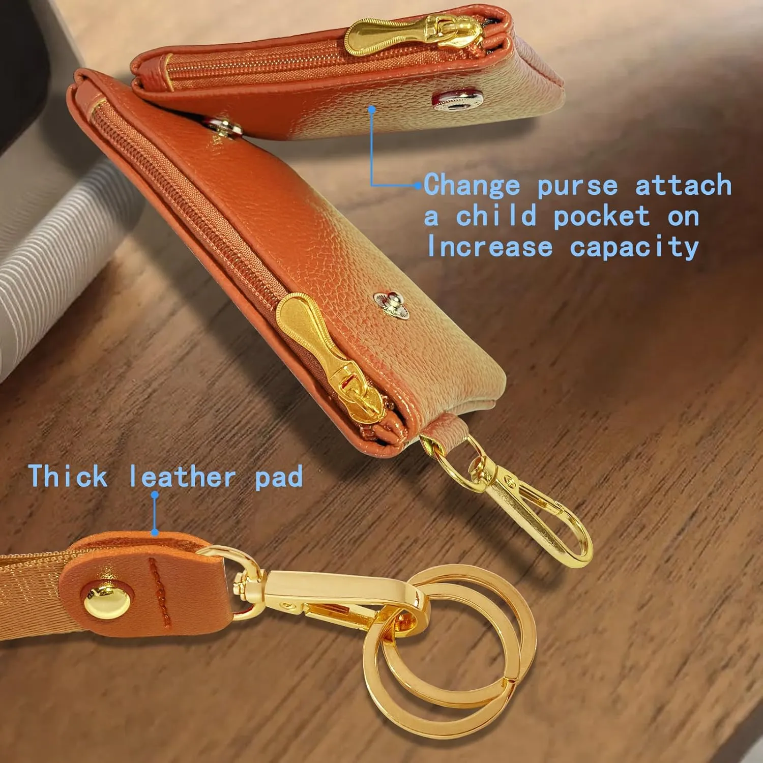 Dual Pouch Wristlet Wallet for Women, Mini Zip Around Wristlet Portable Keychain Wallet Detachable Small Change Purse Coin Pocket