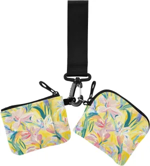 Dual Wristlet Wallets for Women Flowers Lily Yellow Compact Size ID Card Holders Protector with Zipper Pocket for Work Travel 2 Packs