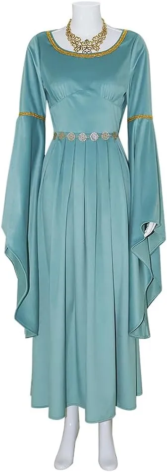 EDAUWAE Galadriel Costume Dress Womens Medieval Costume Princess with Hooded Cloak Lord Ring of Power Halloween Outfits