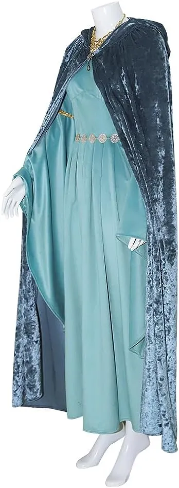 EDAUWAE Galadriel Costume Dress Womens Medieval Costume Princess with Hooded Cloak Lord Ring of Power Halloween Outfits