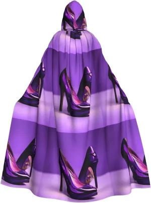 Elegant Purple High Heels With Lipstick Print Unisex Full Length Hooded Robe Cloak Long Cape Cosplay Costume Halloween Christmas Cloak