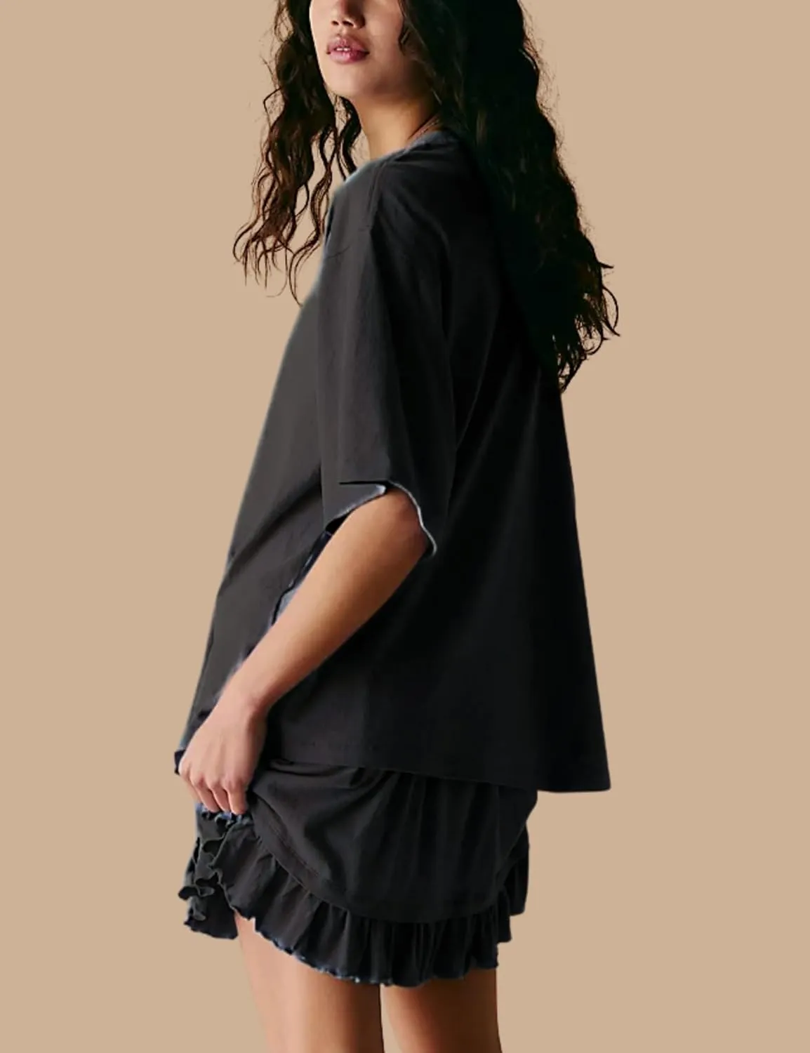 Esmeling Women Summer 2 Piece Skirt Sets Round Neck Short Sleeve Outfits Casual Tops and Pleated Skirts Sets