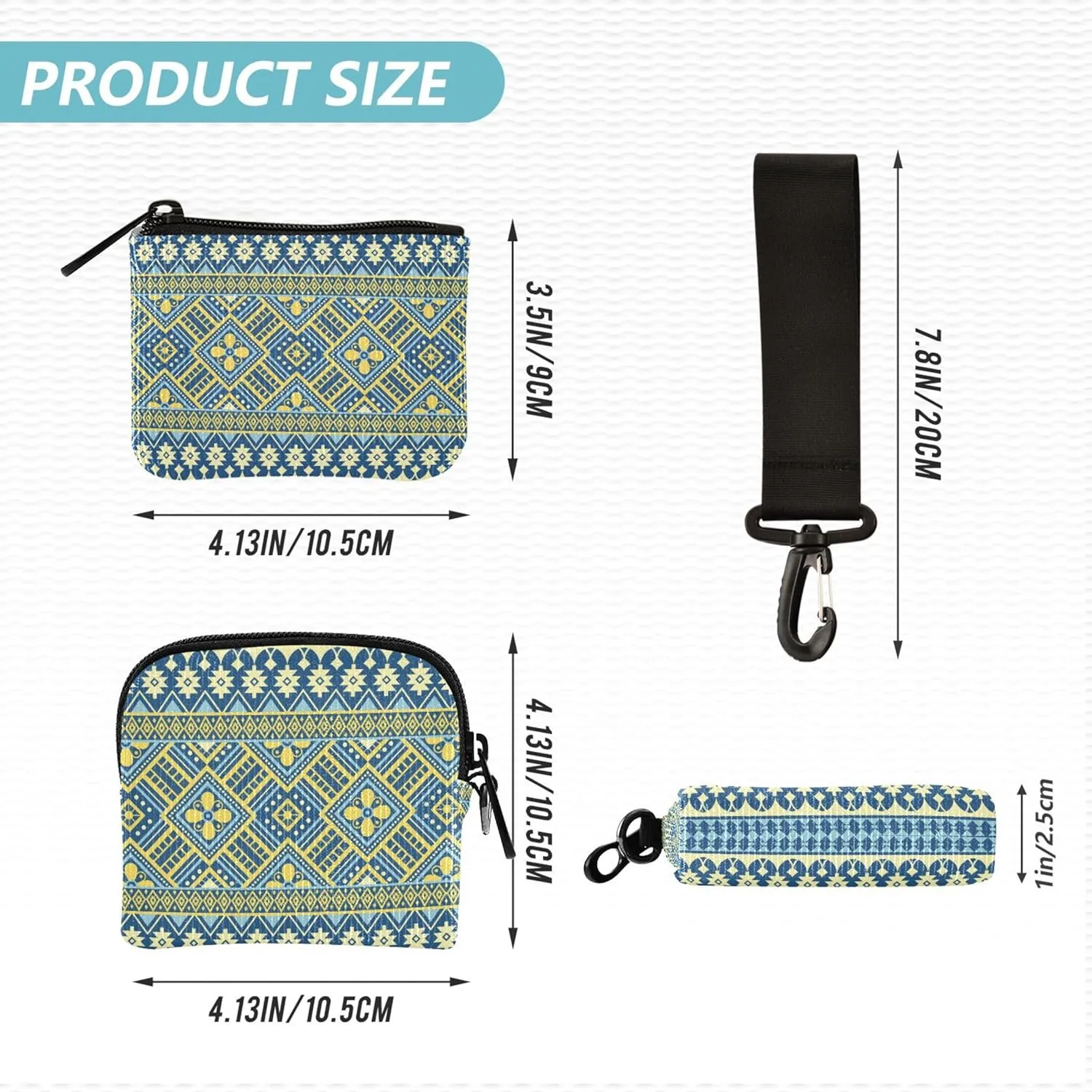 Ethnic Oriental Pattern Traditional Design Women's Wallets Card Cases Cute Fashion Change Purse Key Holder with Zipper Pocket for Women Men 2 Pcs