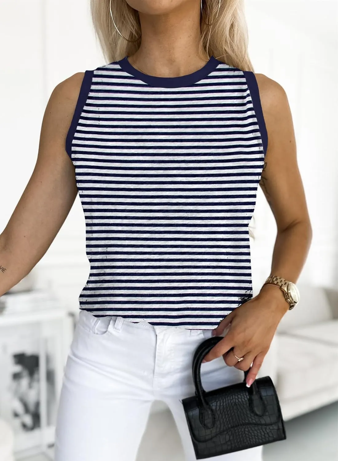 EVALESS Tank Tops for Women 2025 Spring Summer Outfits Cute Polka Dots Sleeveless Tops Loose Fit Shirts