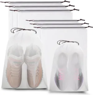 Extra Larg Clear Shoe Bags for Travel 6 PCS, 3 Pcs 13.8" x 17.7" & 3 Pcs 11.8" x 15.7" Drawstring Travel Shoe Bags for Compression Packing,Road Trip Cruise Travel Essentials Shoe Storage Bag