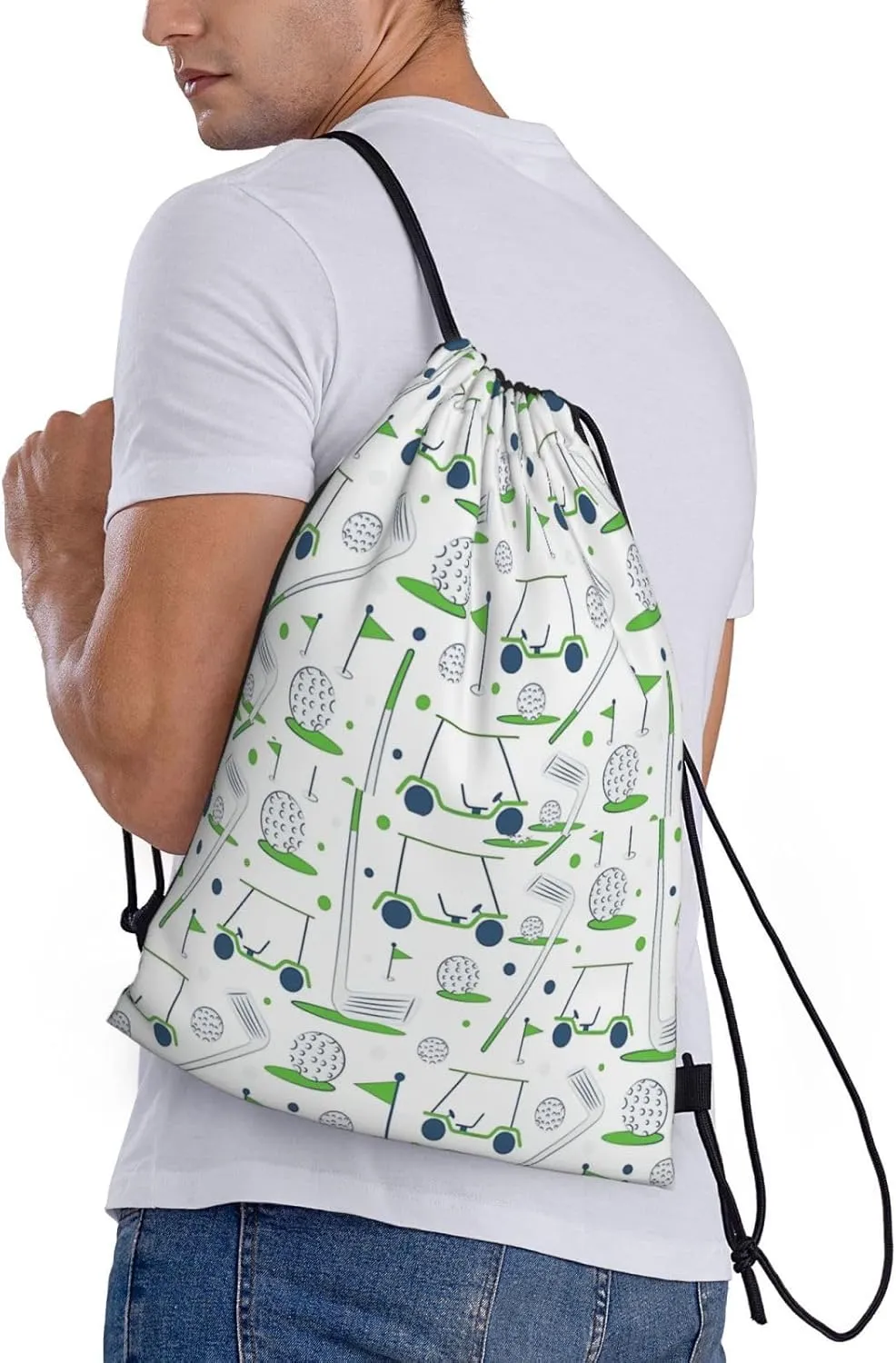Fashion Funny Golf Sports Bag for Women Men Drawstring Backpack Bag Sackpack for Gym Shopping Sport Yoga